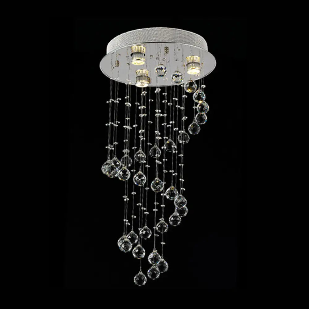 Modern Crystal Draping Ceiling Light With Stainless Steel Spiral Design - 1/3/5 Bulbs 3 /