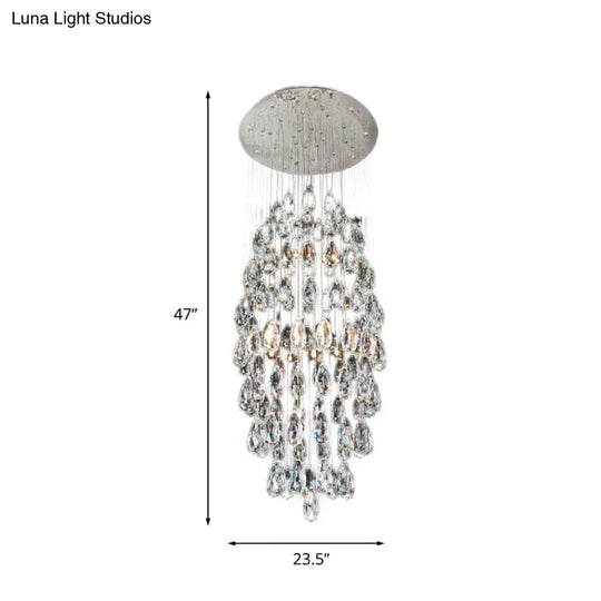 Modern Crystal Drip Flush Mount Chandelier In Satin Nickel Stylish 6-Bulb Ceiling Light For