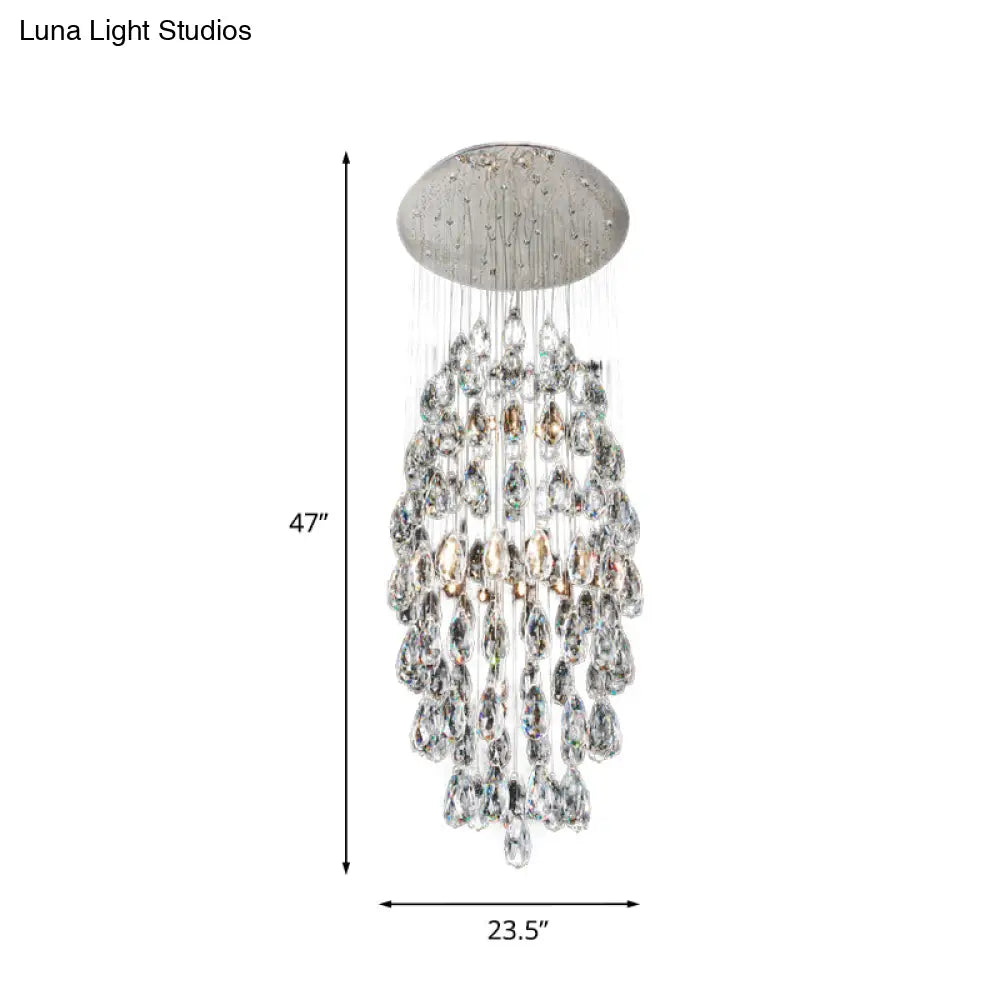 Modern Crystal Drip Flush Mount Chandelier In Satin Nickel – Stylish 6-Bulb Ceiling Light For