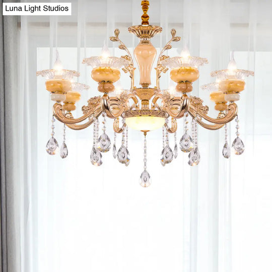 Modern Crystal Drop Gold Candelabra Pendant Chandelier - 6/8/10 Lights Living Room Hanging Light