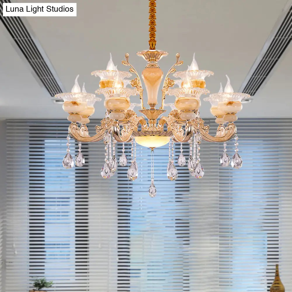 Modern Crystal Drop Gold Candelabra Pendant Chandelier - 6/8/10 Lights Living Room Hanging Light