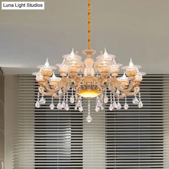 Modern Crystal Drop Gold Candelabra Pendant Chandelier - 6/8/10 Lights Living Room Hanging Light