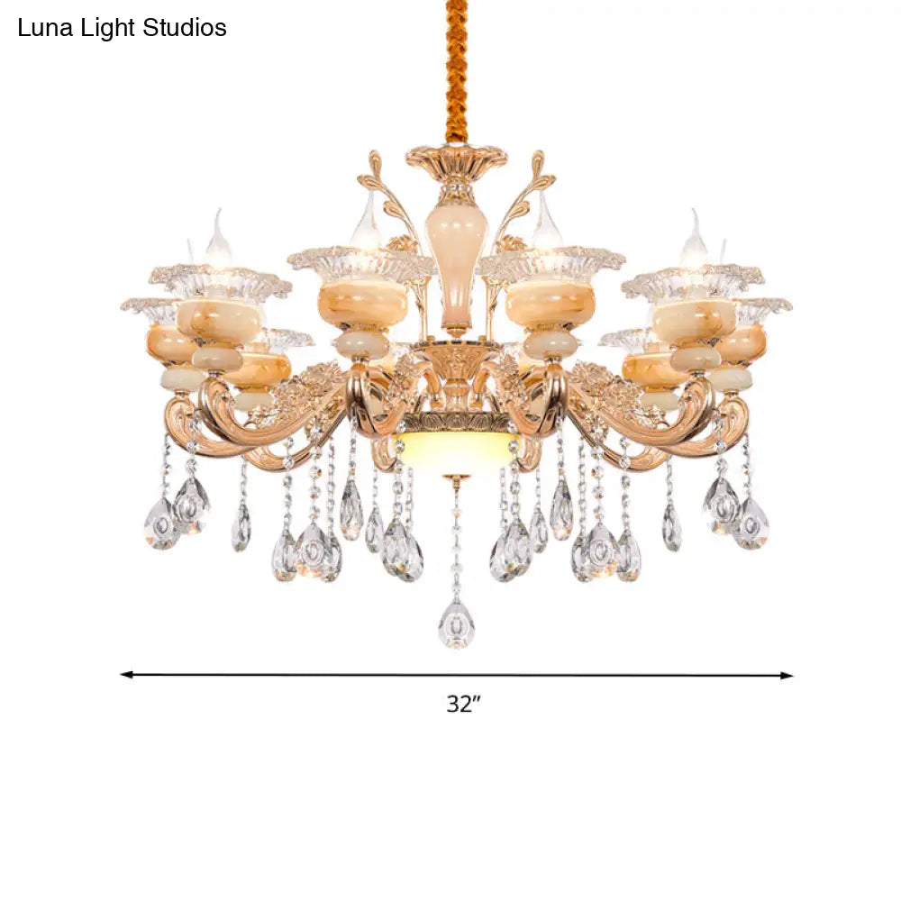 Modern Crystal Drop Gold Candelabra Pendant Chandelier - 6/8/10 Lights Living Room Hanging Light