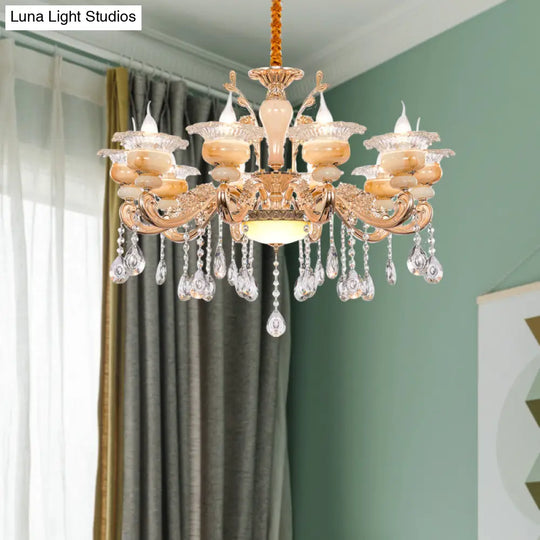 Modern Crystal Drop Gold Candelabra Pendant Chandelier - 6/8/10 Lights Living Room Hanging Light