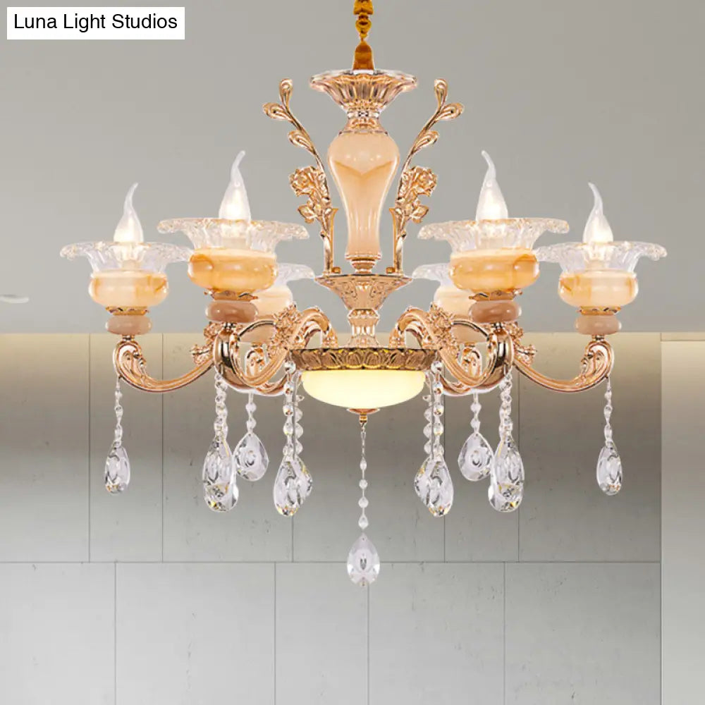 Modern Crystal Drop Gold Candelabra Pendant Chandelier - 6/8/10 Lights Living Room Hanging Light