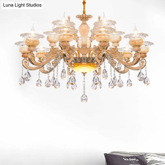 Modern Crystal Drop Gold Candelabra Pendant Chandelier - 6/8/10 Lights Living Room Hanging Light