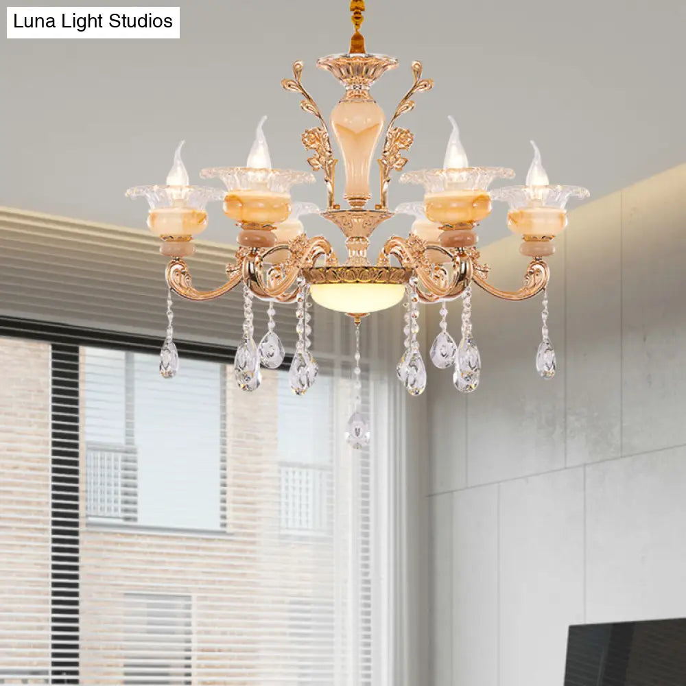 Modern Crystal Drop Gold Candelabra Pendant Chandelier - 6/8/10 Lights Living Room Hanging Light