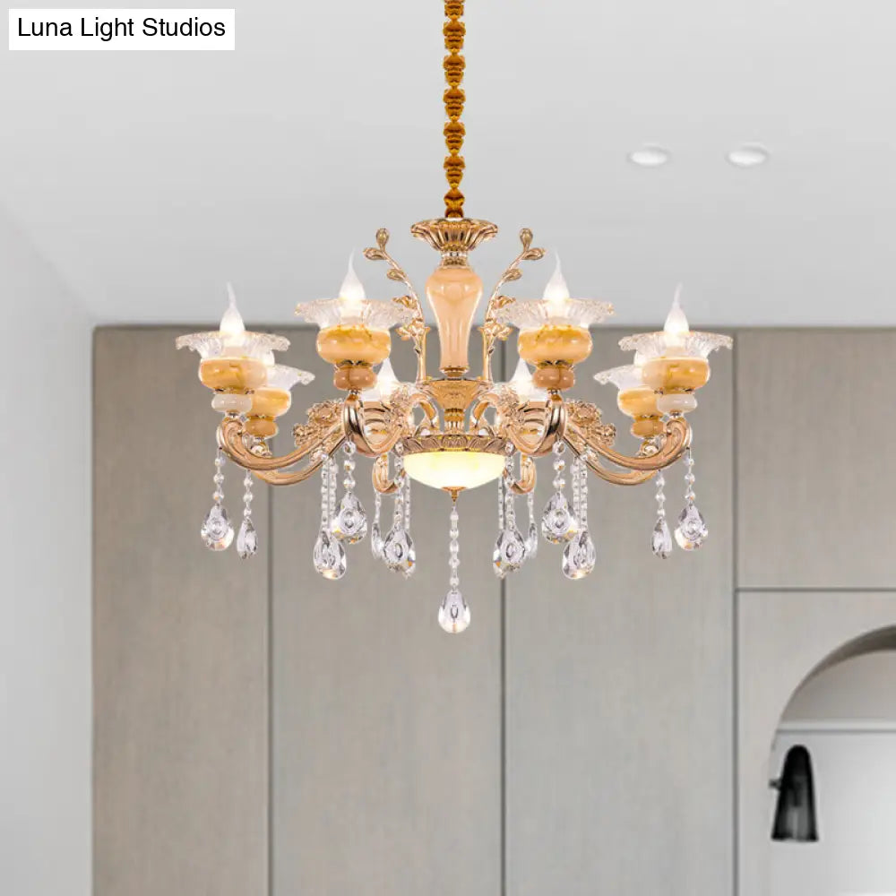 Modern Crystal Drop Gold Candelabra Pendant Chandelier - 6/8/10 Lights Living Room Hanging Light