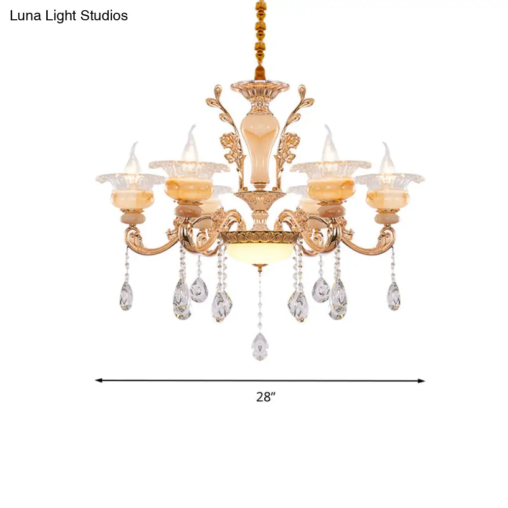 Modern Crystal Drop Gold Candelabra Pendant Chandelier - 6/8/10 Lights Living Room Hanging Light