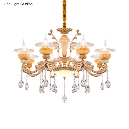 Modern Crystal Drop Gold Candelabra Pendant Chandelier - 6/8/10 Lights Living Room Hanging Light