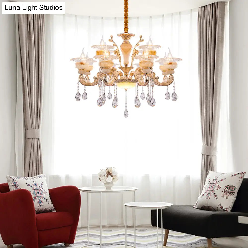 Modern Crystal Drop Gold Candelabra Pendant Chandelier - 6/8/10 Lights Living Room Hanging Light