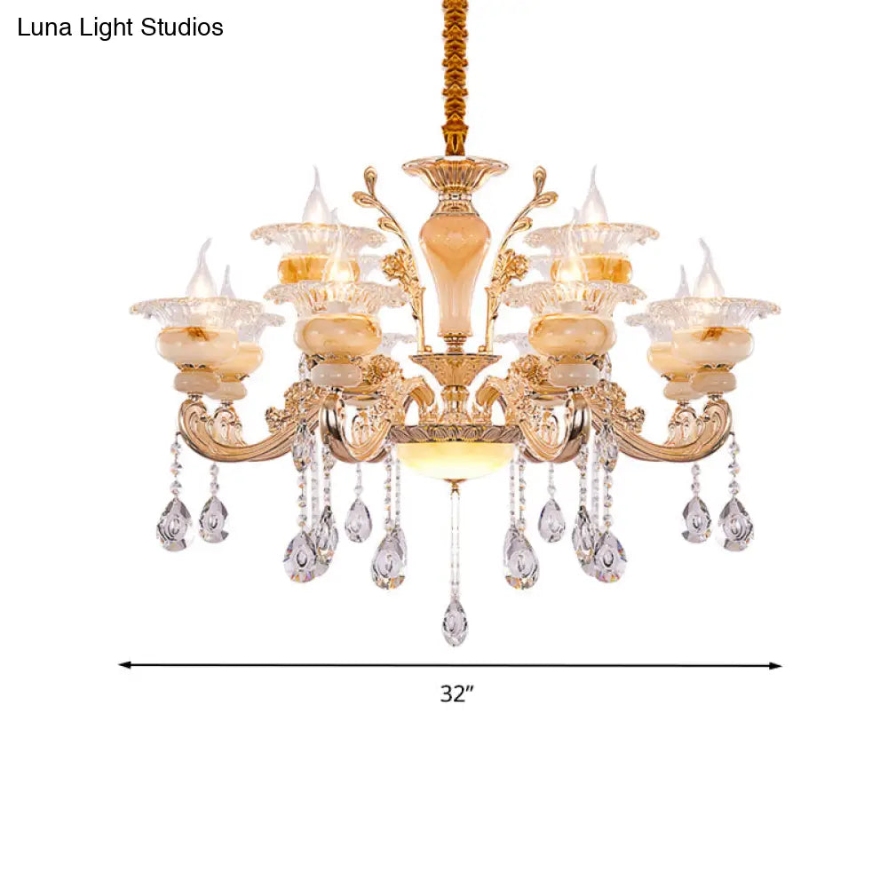 Modern Crystal Drop Gold Candelabra Pendant Chandelier - 6/8/10 Lights Living Room Hanging Light