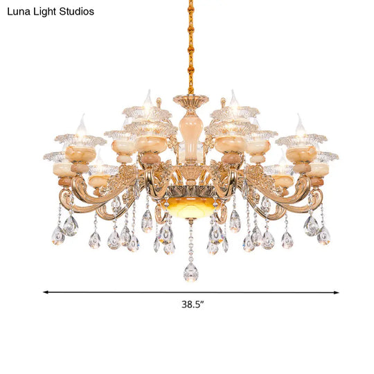 Modern Crystal Drop Gold Candelabra Pendant Chandelier - 6/8/10 Lights Living Room Hanging Light