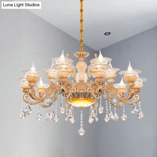 Modern Crystal Drop Gold Candelabra Pendant Chandelier - 6/8/10 Lights Living Room Hanging Light