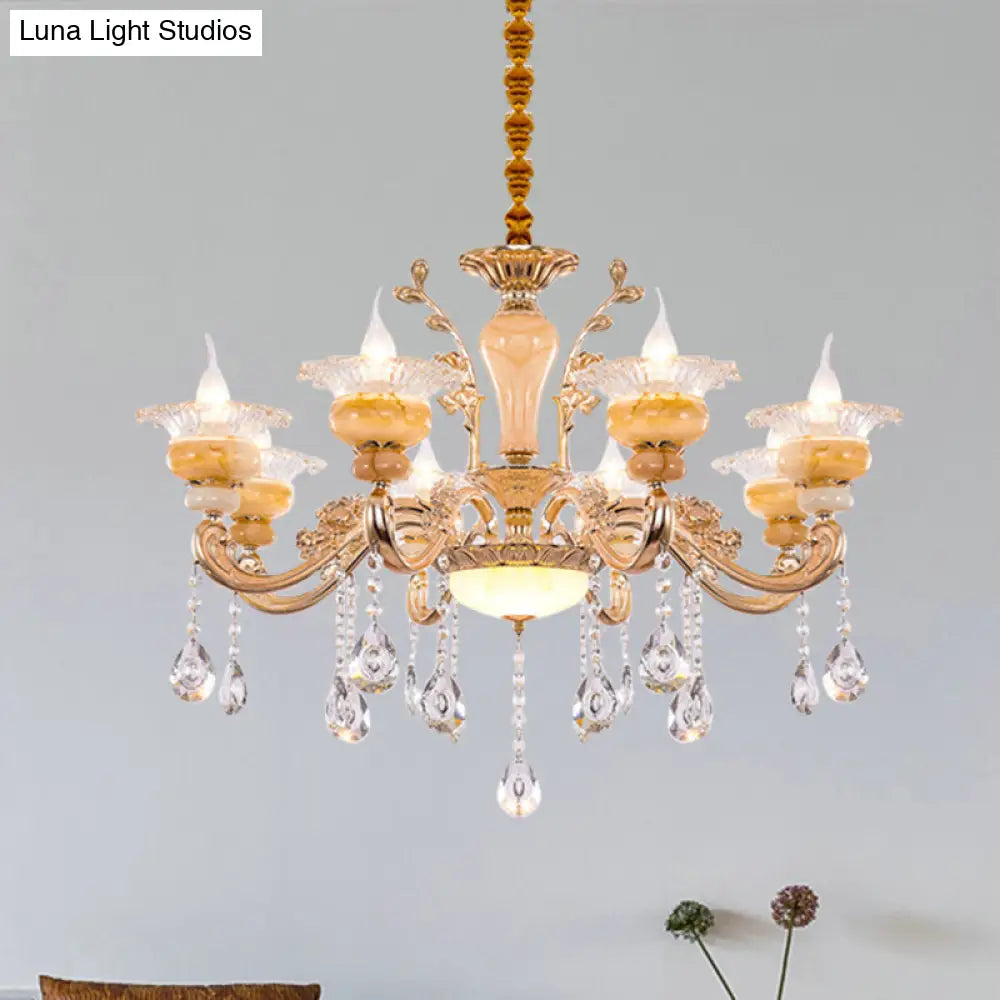 Modern Crystal Drop Gold Candelabra Pendant Chandelier - 6/8/10 Lights Living Room Hanging Light