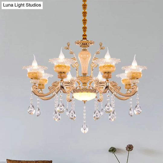 Modern Crystal Drop Gold Candelabra Pendant Chandelier - 6/8/10 Lights Living Room Hanging Light