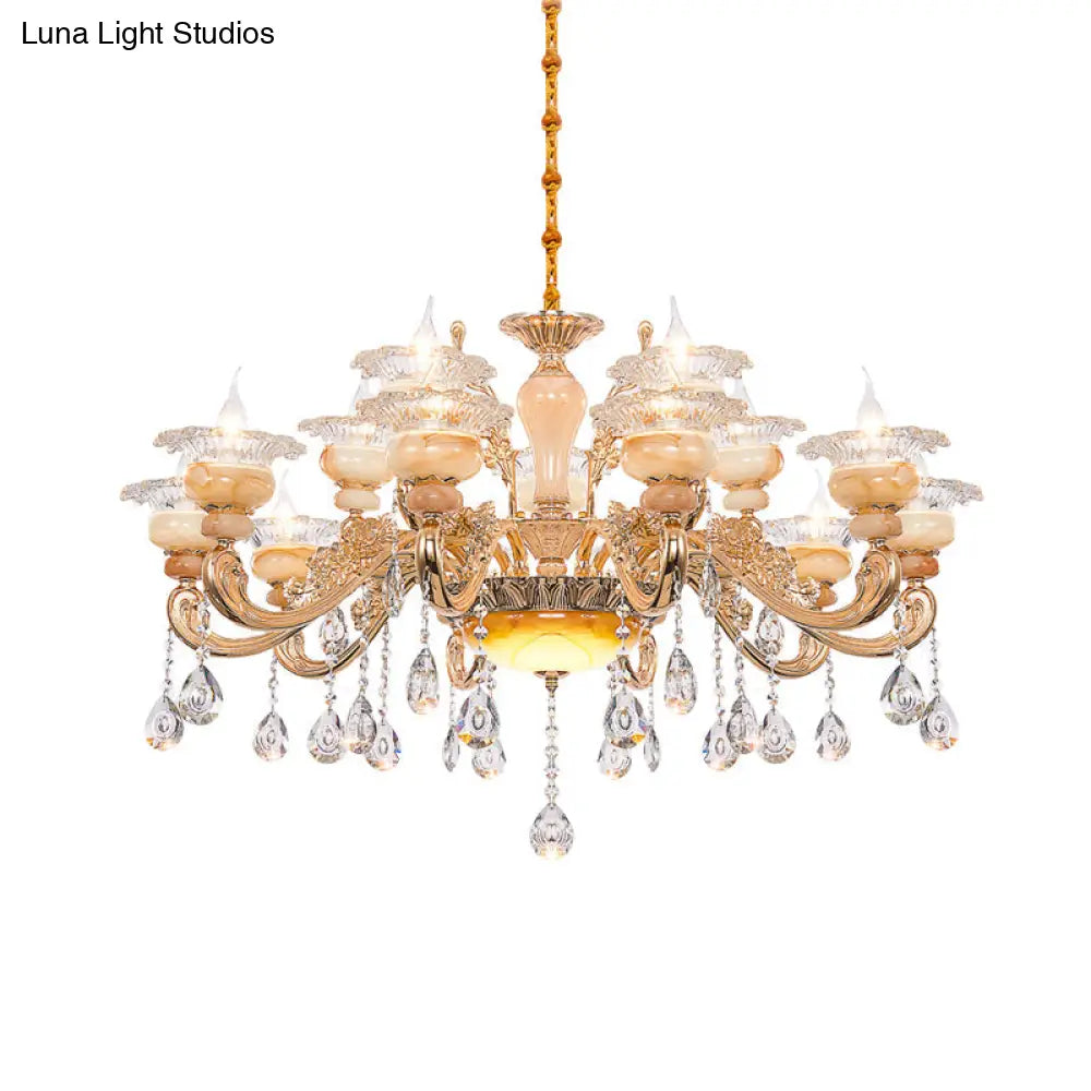 Modern Crystal Drop Gold Candelabra Pendant Chandelier - 6/8/10 Lights Living Room Hanging Light