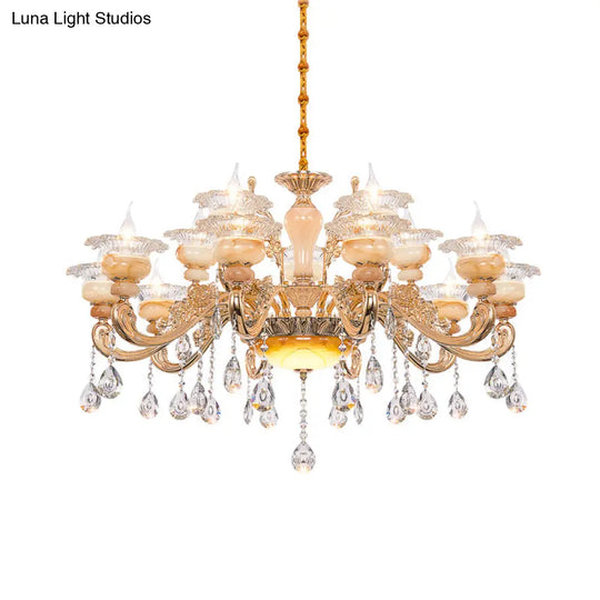 Modern Crystal Drop Gold Candelabra Pendant Chandelier - 6/8/10 Lights Living Room Hanging Light