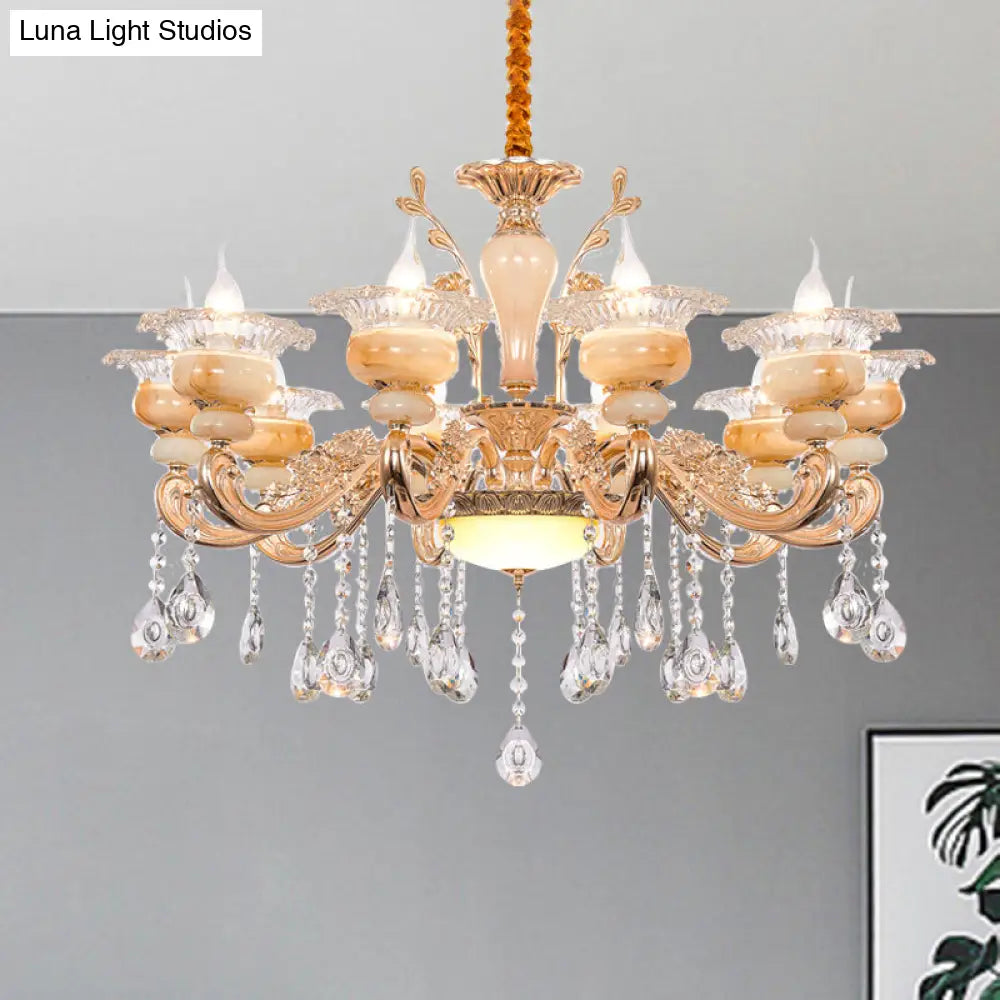 Modern Crystal Drop Gold Candelabra Pendant Chandelier - 6/8/10 Lights Living Room Hanging Light