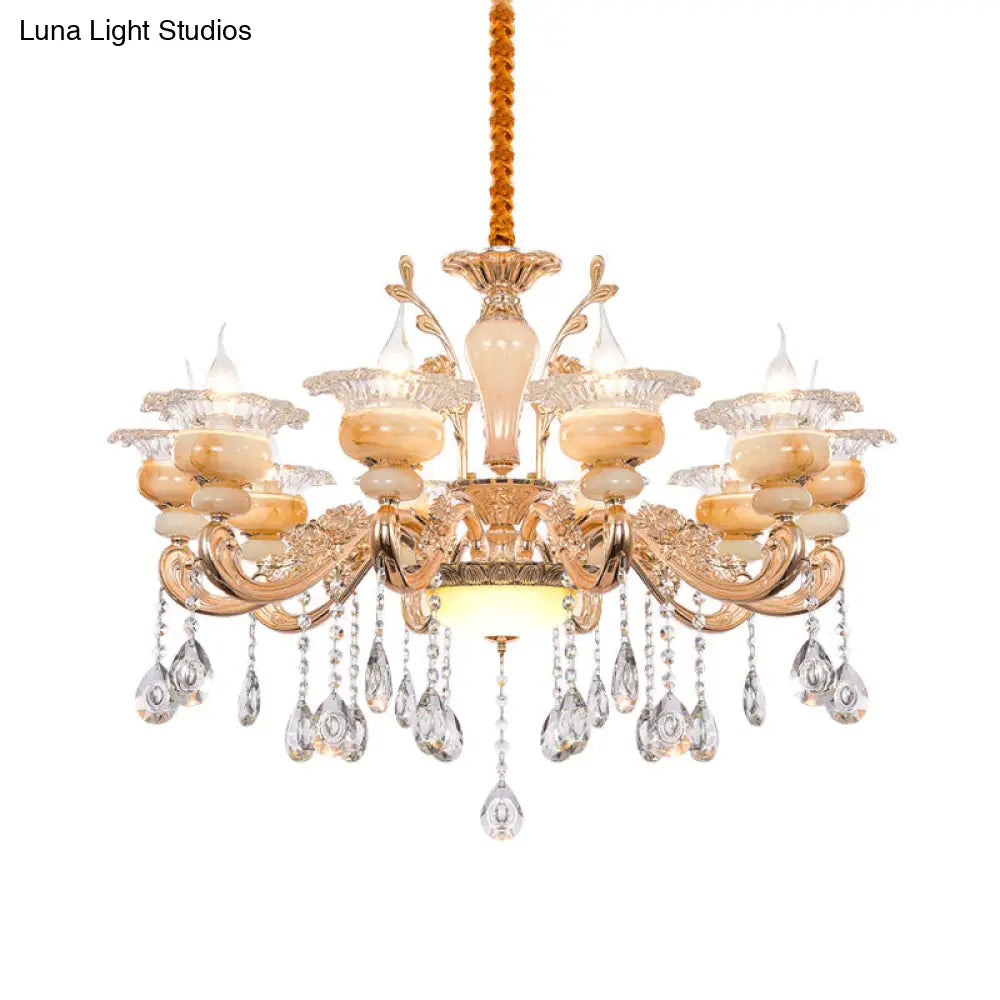 Modern Crystal Drop Gold Candelabra Pendant Chandelier - 6/8/10 Lights Living Room Hanging Light