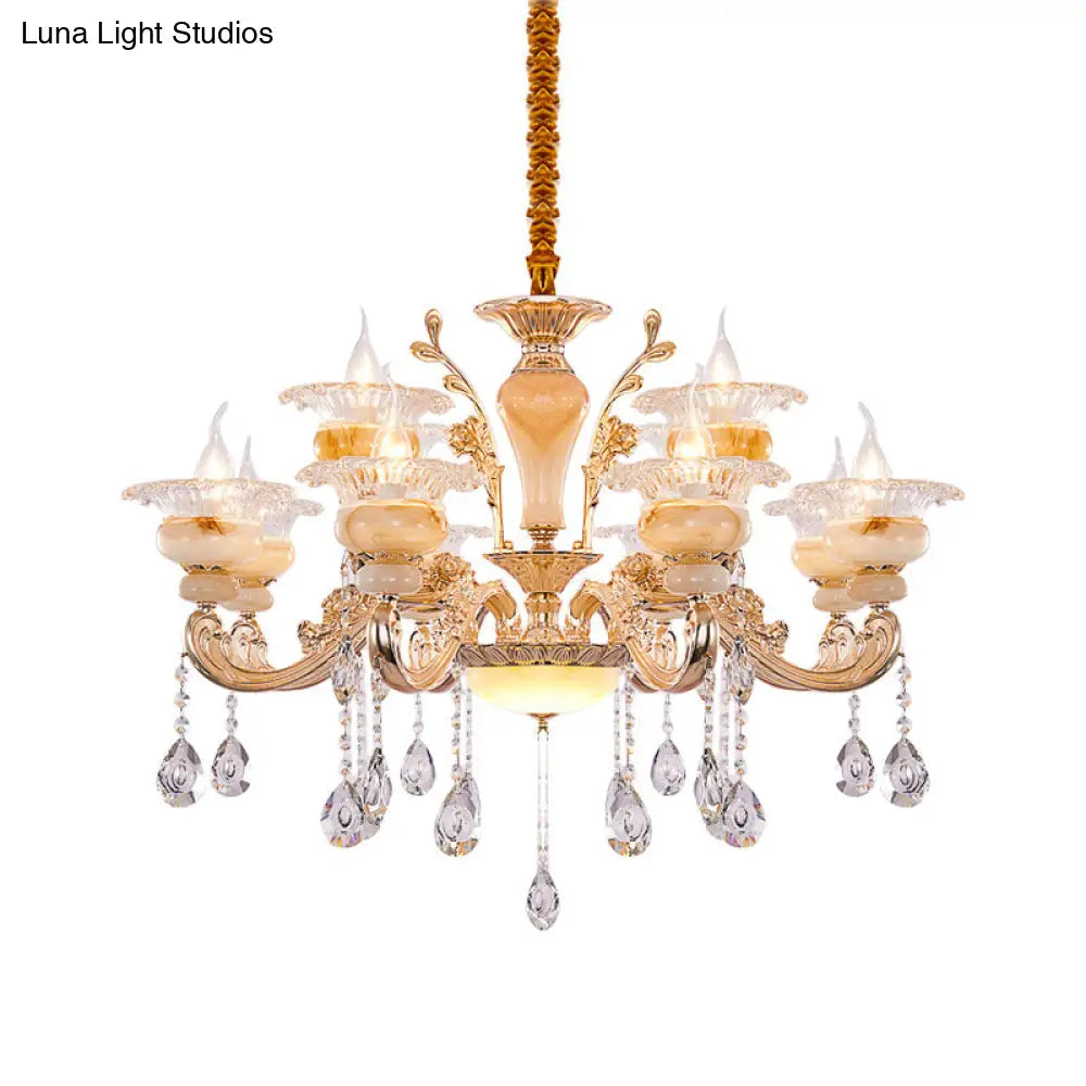 Modern Crystal Drop Gold Candelabra Pendant Chandelier - 6/8/10 Lights Living Room Hanging Light