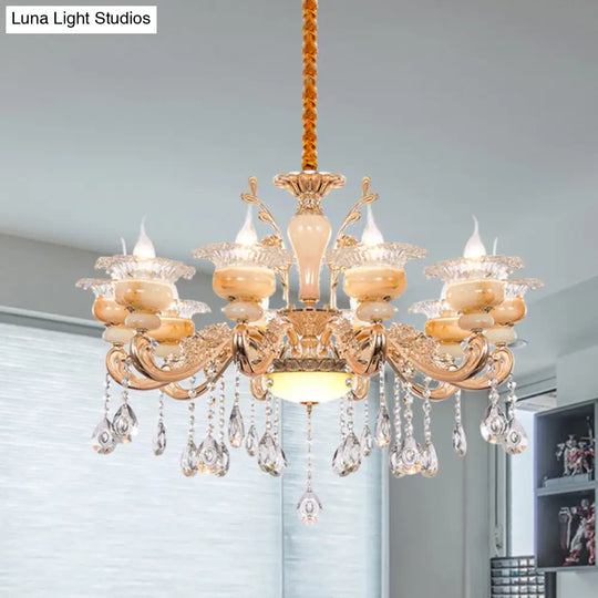 Modern Crystal Drop Gold Candelabra Pendant Chandelier - 6/8/10 Lights Living Room Hanging Light