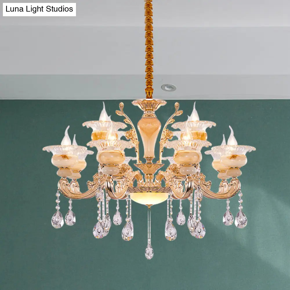 Modern Crystal Drop Gold Candelabra Pendant Chandelier - 6/8/10 Lights Living Room Hanging Light