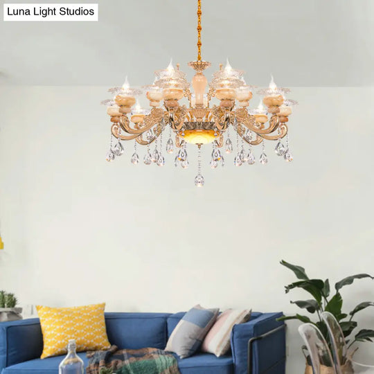 Modern Crystal Drop Gold Candelabra Pendant Chandelier - 6/8/10 Lights Living Room Hanging Light