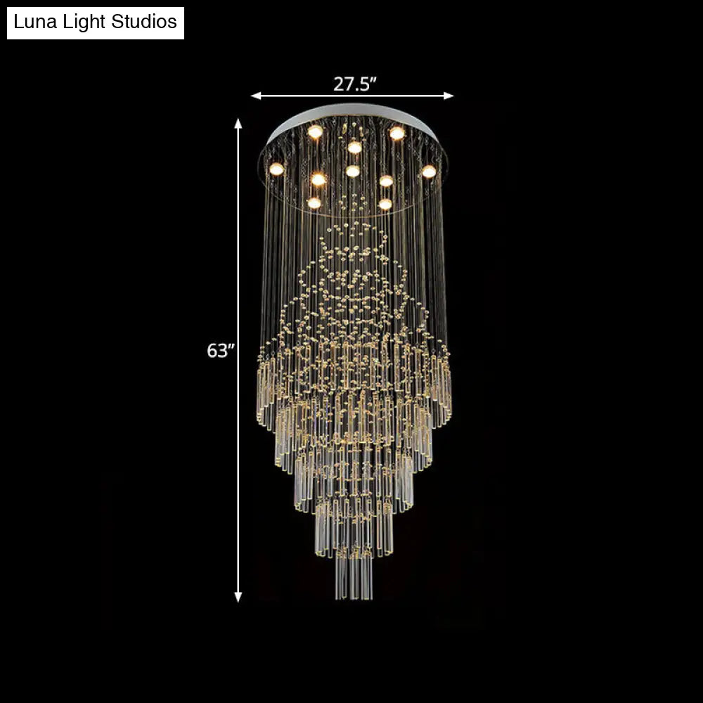 Modern Crystal Drop Lamp With Led 10 Bulbs - Orbs And Rods Design For Living Room Ceiling Light