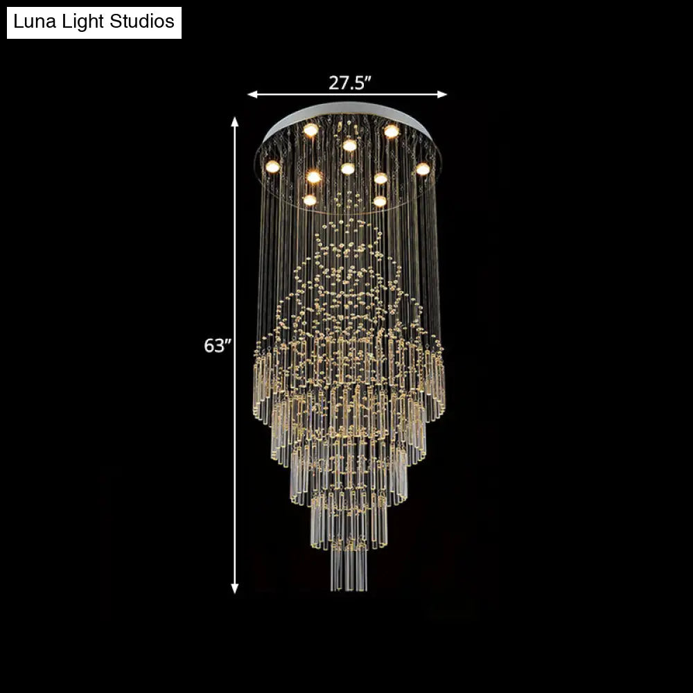 Modern Crystal Drop Lamp With Led 10-Bulb Living Room Ceiling Light: Orbs And Rods Design