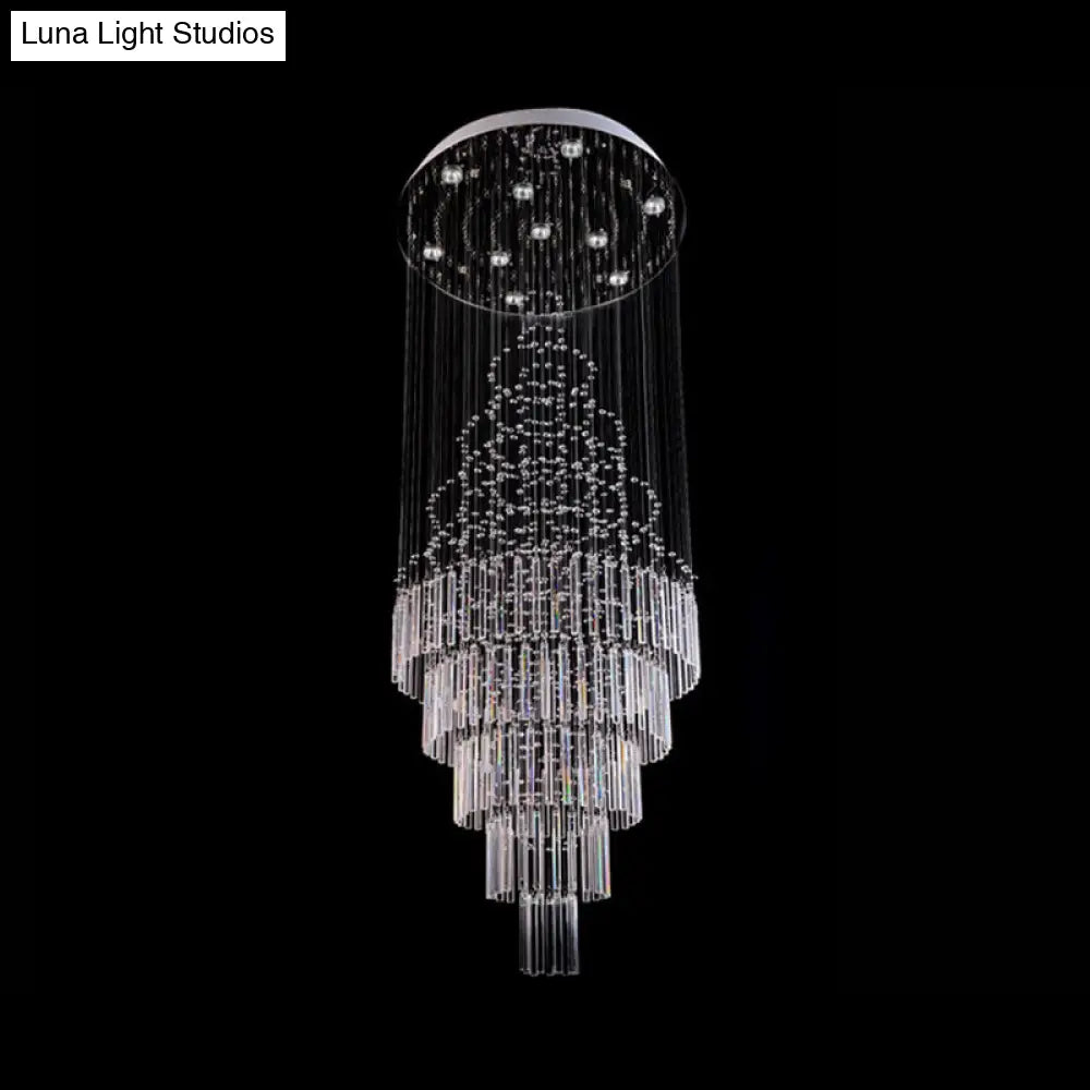 Modern Crystal Drop Lamp With Led 10-Bulb Living Room Ceiling Light: Orbs And Rods Design