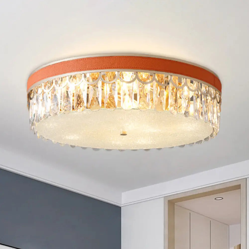 Modern Crystal Drum Ceiling Lamp With 5 Orange/Black Bulbs Orange