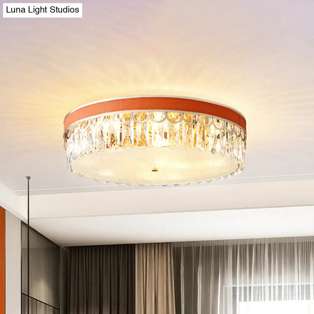 Modern Crystal Drum Ceiling Lamp With 5 Orange/Black Bulbs