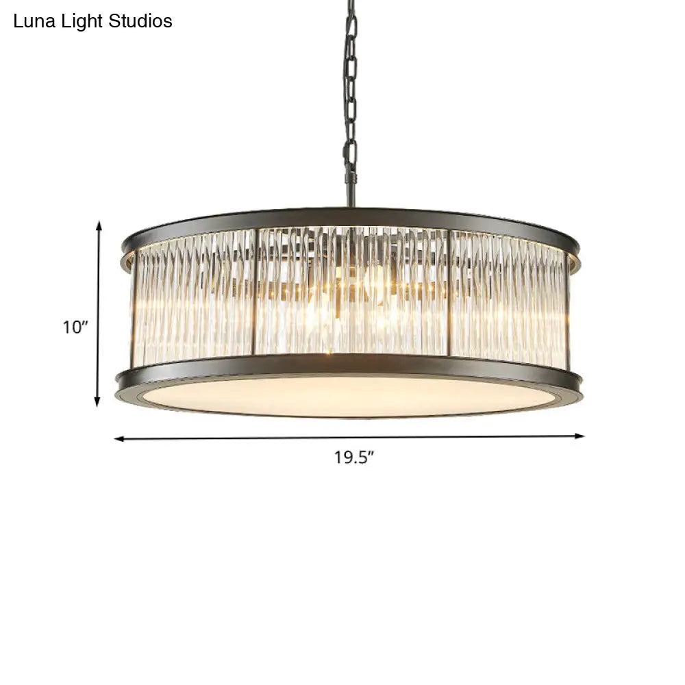 Modern Crystal Drum Chandelier - 6-Light Black/Brass Hanging Light Fixture For Living Room