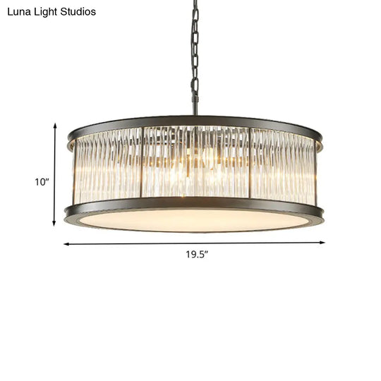 Modern Crystal Drum Chandelier - 6-Light Black/Brass Hanging Light Fixture For Living Room