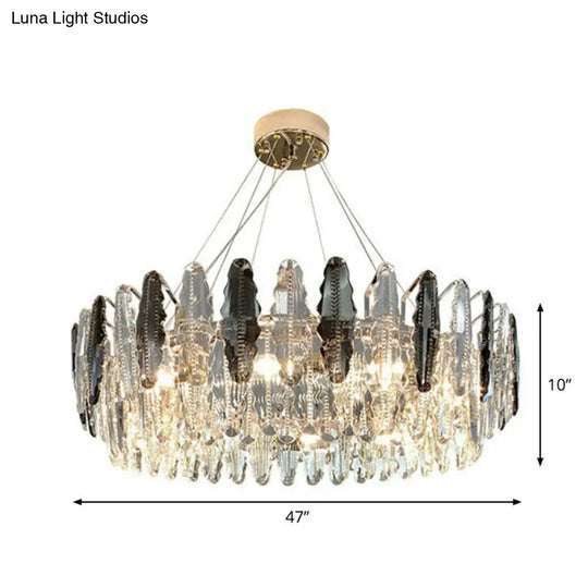 Modern Crystal Drum Chandelier - Clear Living Room Suspension Lighting Fixture