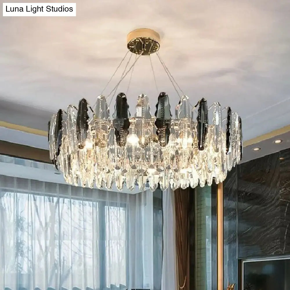 Modern Crystal Drum Chandelier - Clear Living Room Suspension Lighting Fixture