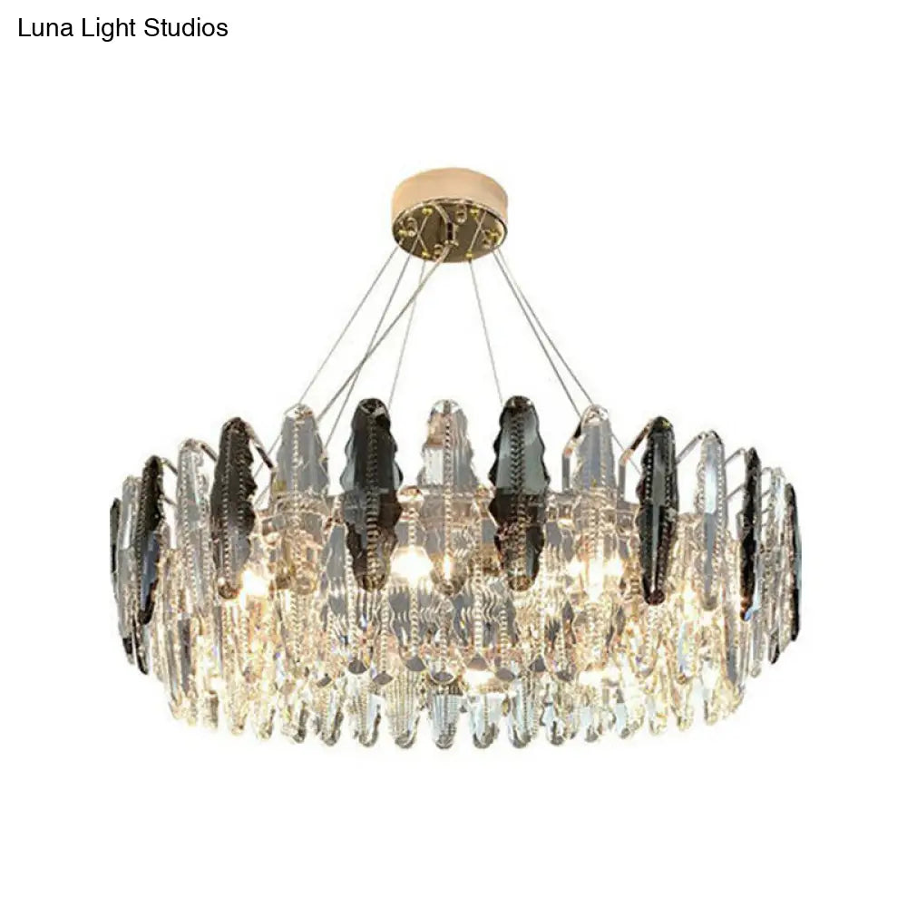 Crystal Drum Suspension Chandelier For Modern Living Room Lighting