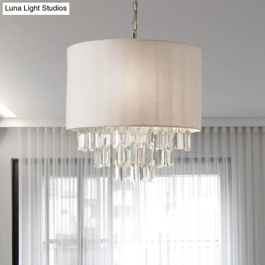 Modern Rectangular-Cut Crystal Drum Chandelier 3/4 Lights Beige Ceiling Lamp With Fabric Shade 3 /