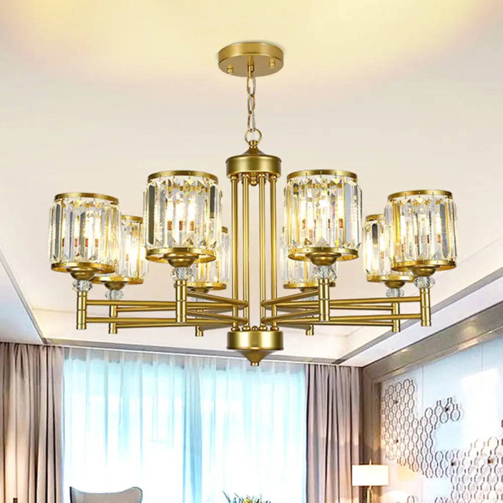 Modern Crystal Drum Shade 8-Head Metal Frame Pendant Light - Black/Gold Chandelier Lamp Gold