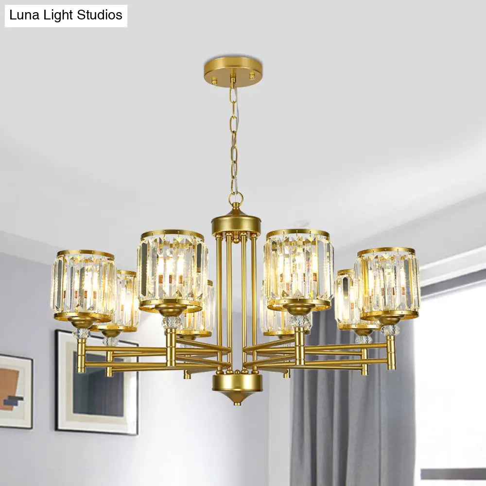 Modern Crystal Drum Shade 8-Head Metal Frame Pendant Light - Black/Gold Chandelier Lamp