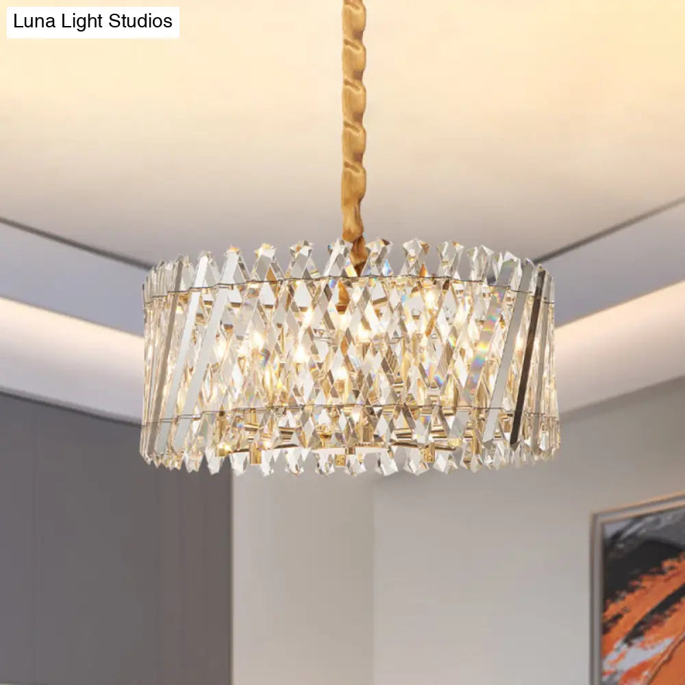 Modern Crystal Drum Pendant Chandelier - 5 Bulbs Clear Hanging Light For Bedroom