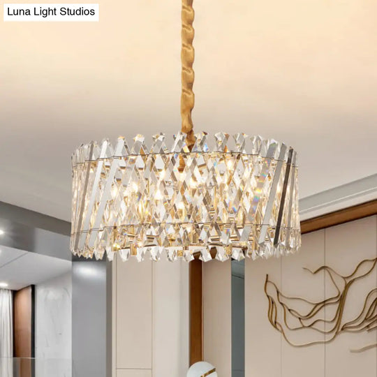 Modern Crystal Drum-Shape Bedroom Pendant Chandelier With 5 Bulbs