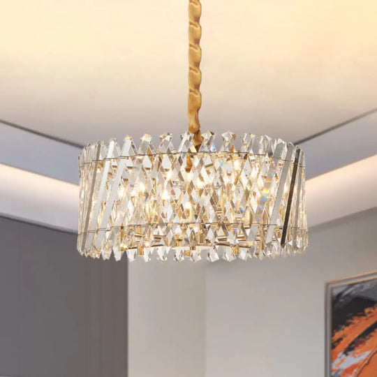 Modern Crystal Drum-Shape Bedroom Pendant Chandelier With 5 Bulbs Clear