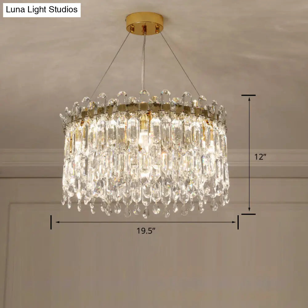 Modern Clear Crystal Drum Chandelier Light For Bedroom / 19.5