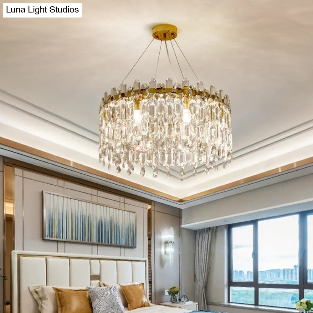 Modern Clear Crystal Drum Chandelier Light For Bedroom