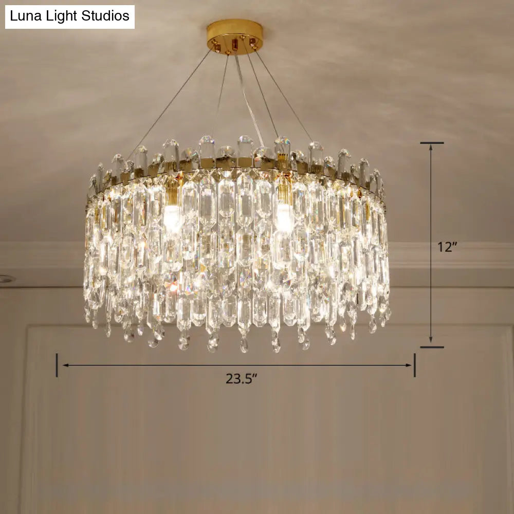 Modern Clear Crystal Drum Chandelier Light For Bedroom / 23.5