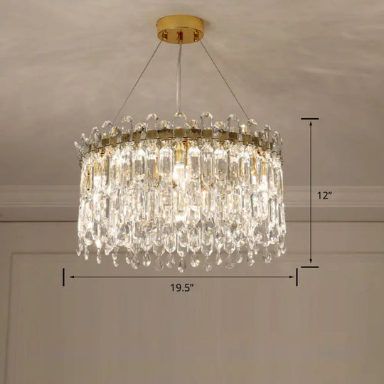 Modern Crystal Drum Suspension Light For Bedroom Clear / 19.5’