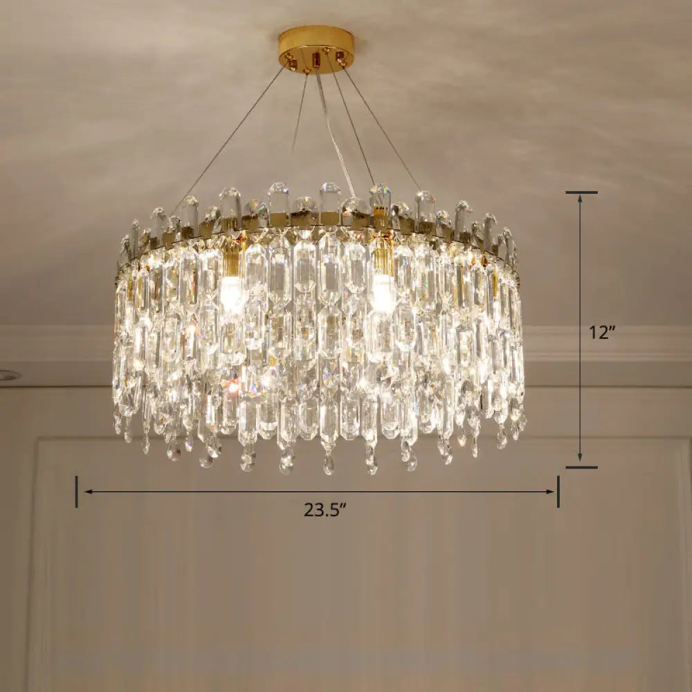 Modern Crystal Drum Suspension Light For Bedroom Clear / 23.5’