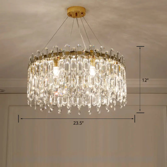 Modern Crystal Drum Suspension Light For Bedroom Clear / 23.5’